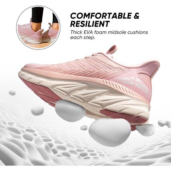 ⚡Women's Pink Slip On Walking Shoes Running Comfortable Tennis Fashion Sneakers - Picture 3 of 8